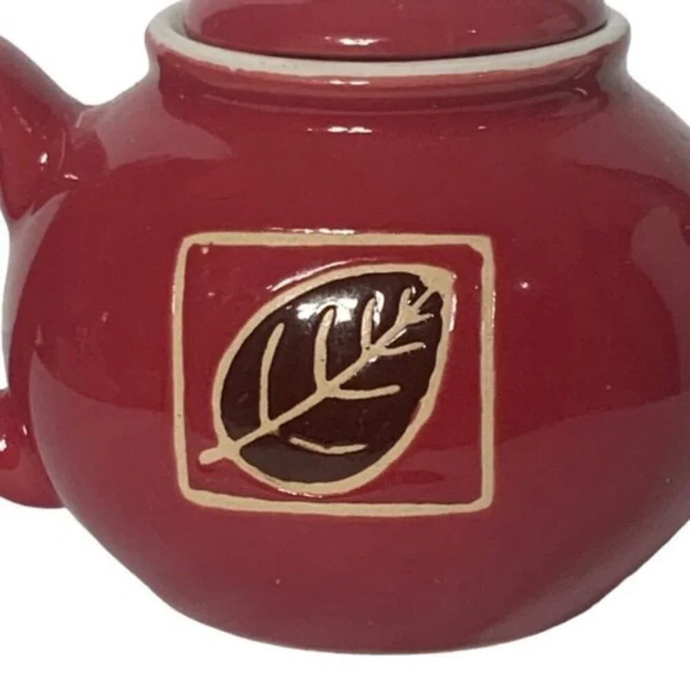 Teapot Vintage Hand Painted Ceramic Multipurpose Mini Earth Tone Rustic Red